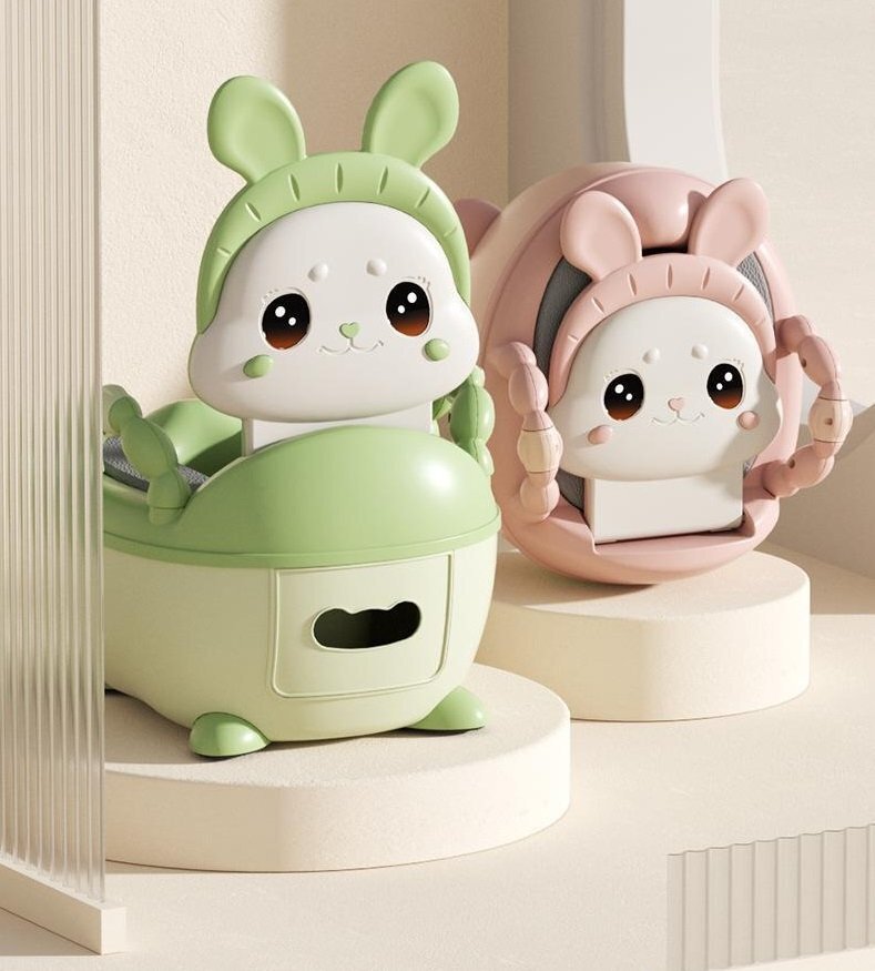Little Mom Olita bebelusi Cute Rabbit Green cu adaptor moale din spuma PU vas colector detasabil baza anti-alunecare protectie antistropire spatar ergonomic