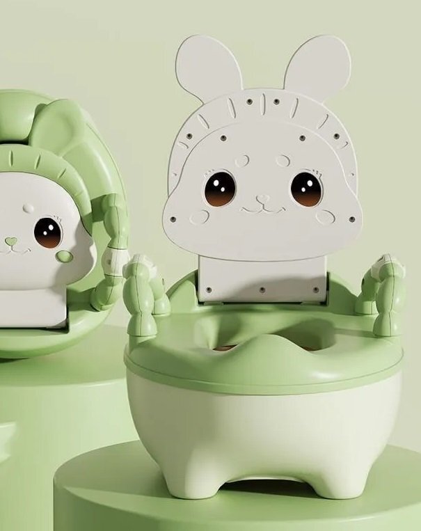 Little Mom Olita bebelusi Cute Rabbit Green cu adaptor moale din spuma PU vas colector detasabil baza anti-alunecare protectie antistropire spatar ergonomic