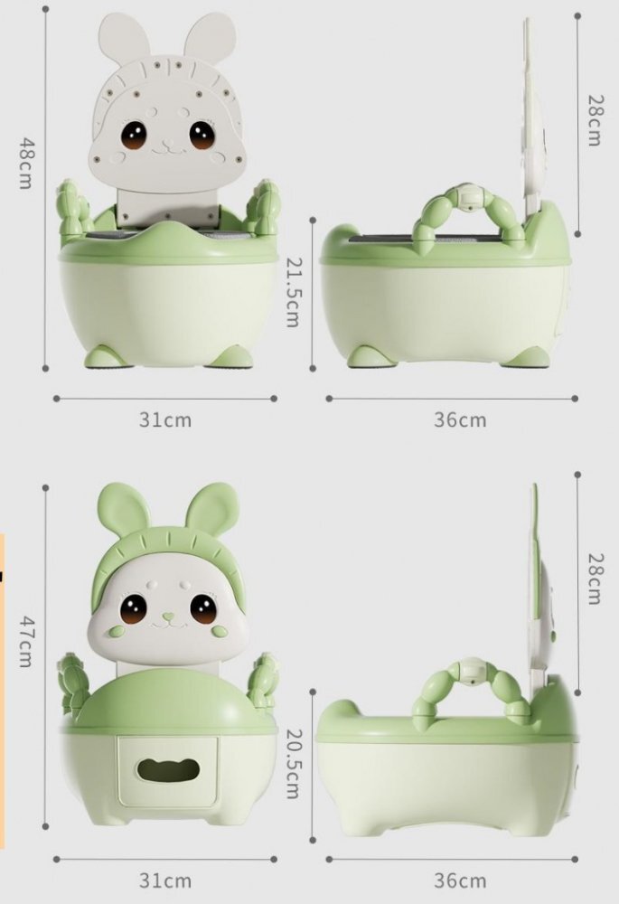 Little Mom Olita bebelusi Cute Rabbit Green cu adaptor moale din spuma PU vas colector detasabil baza anti-alunecare protectie antistropire spatar ergonomic