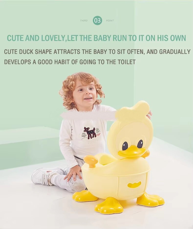 Little Mom Olita copii Yellow Duck cu adaptor din spuma PU cu compartiment de colectare detasabil capac rabatabil cu functie de spatar manere spatar ergonomic protectie antistropire zone antiderapante