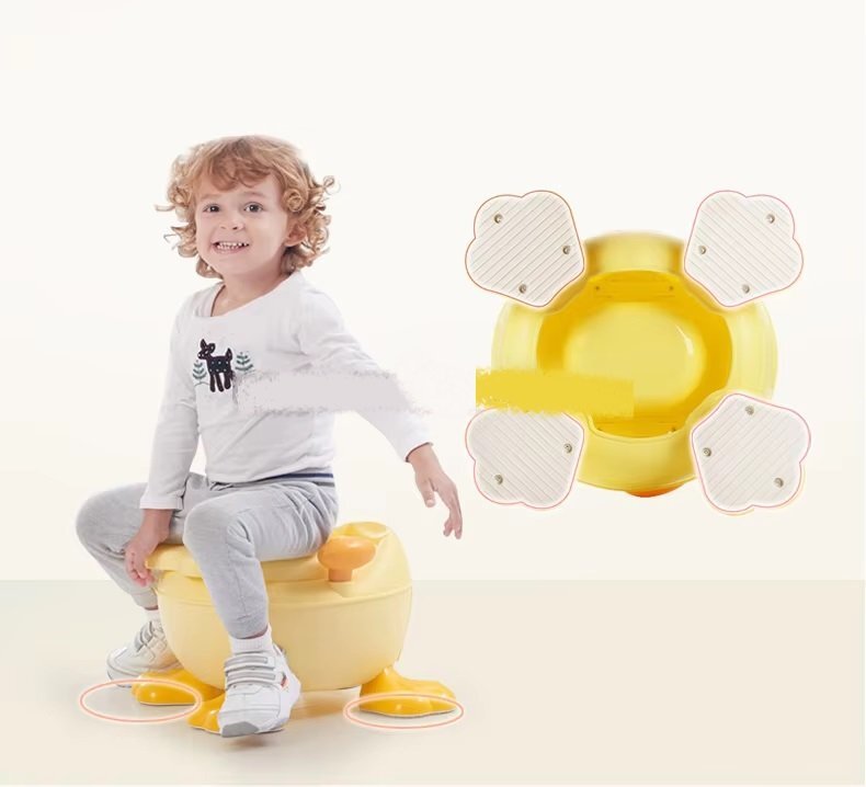 Little Mom Olita copii Yellow Duck cu adaptor din spuma PU cu compartiment de colectare detasabil capac rabatabil cu functie de spatar manere spatar ergonomic protectie antistropire zone antiderapante