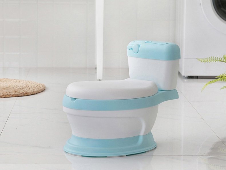Little Mom Olita educationala pentru copii Simulation Potty Blue design realist ergonomic colac moale PVC vas colector detasabil dimensiune 44 x 30 x 36 cm