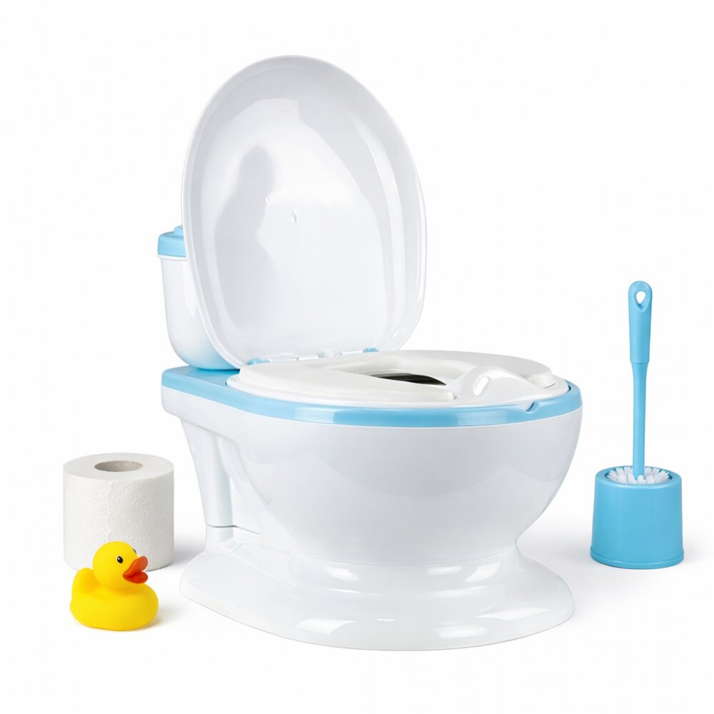 Little Mom Olita muzicala pentru copii Blue model educativ design realist tip minitoaleta adaptor moale din spuma PU capac rabatabil vas colector detasabil