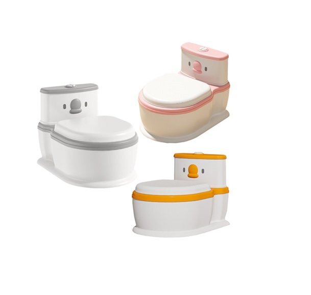 Little Mom Olita muzicala pentru copii HappyFlush Grey model educativ cu design realist tip minitoaleta cu adaptor moale din spuma PU vas colector detasabil suport pentru hartie igienica