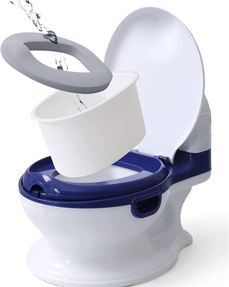 Little Mom Olita pentru copii Baby Potty Grey model realist cu vas colector detasabil suport pentru servetele capac rabatabil cu functie de spatar ergonomic manere de sustinere si baza antiderapanta