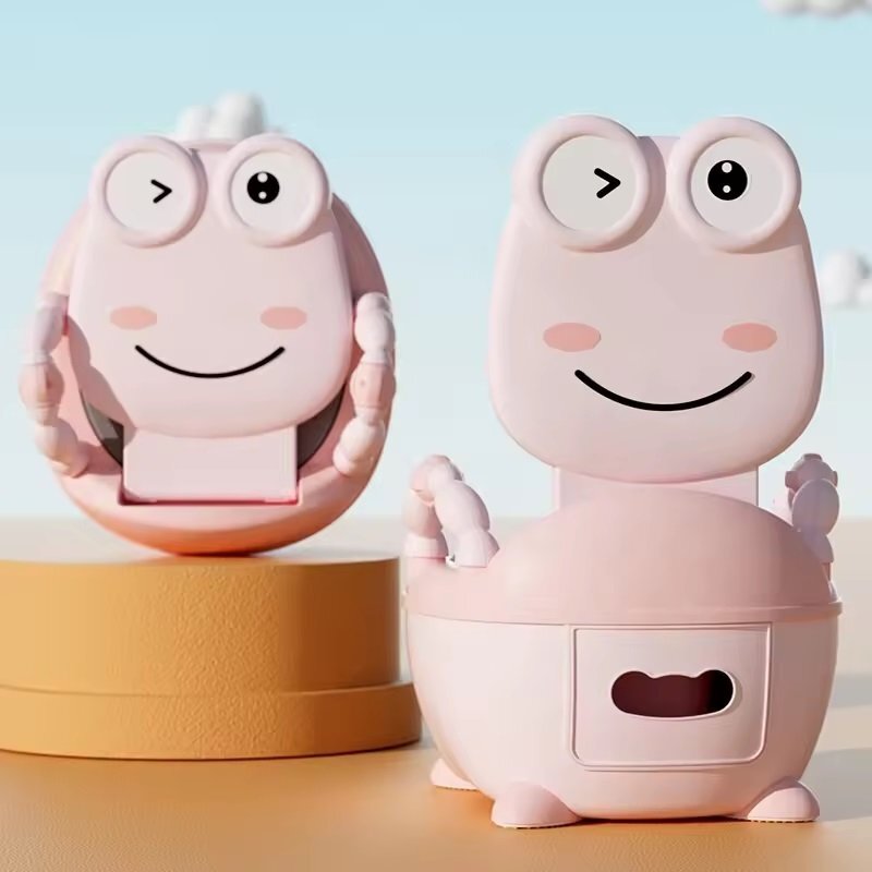 Little Mom Olita pentru copii Cute Pink Frog cu manere de sustinere colac moale din spuma PU capac rabatabil si vas colector detasabil dimensiune 36 x 31 x 48.5 cm