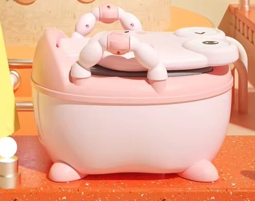 Little Mom Olita pentru copii Cute Pink Frog cu manere de sustinere colac moale din spuma PU capac rabatabil si vas colector detasabil dimensiune 36 x 31 x 48.5 cm