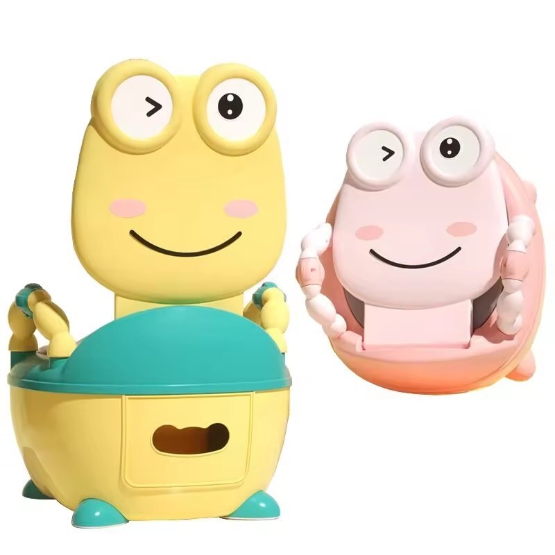 Little Mom Olita pentru copii Cute Yellow Frog cu manere de sustinere colac moale din spuma PU capac rabatabil si vas colector detasabil dimensiune 36 x 31 x 48.5 cm