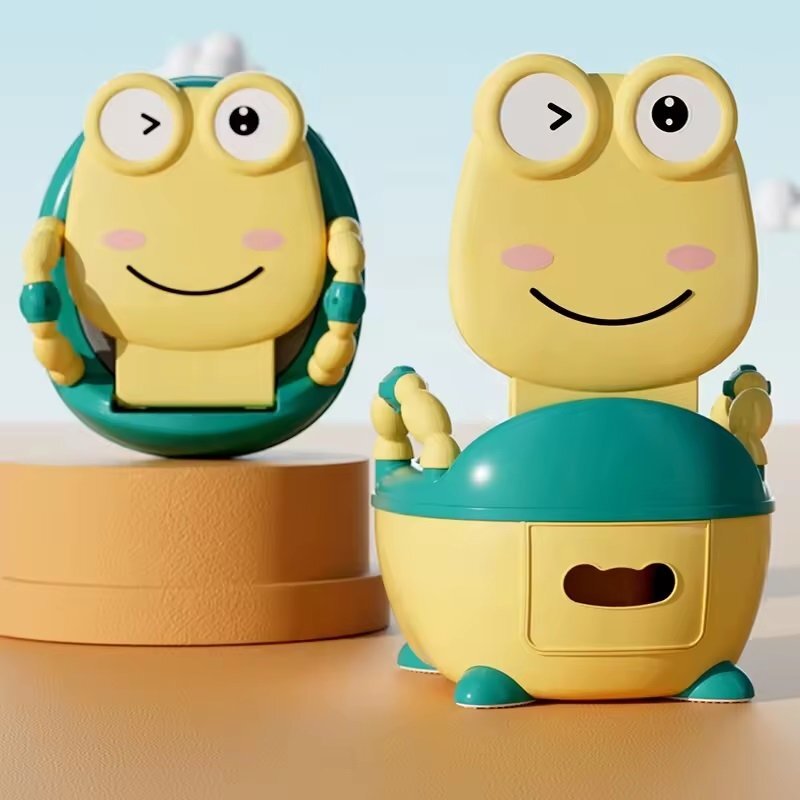 Little Mom Olita pentru copii Cute Yellow Frog cu manere de sustinere colac moale din spuma PU capac rabatabil si vas colector detasabil dimensiune 36 x 31 x 48.5 cm