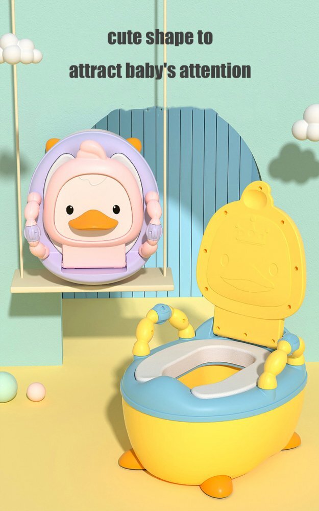Little Mom Olita pentru copii Pink Duck prevazuta cu manere colac din PVC capac rabatabil si vas colector detasabil dimensiune 36.5 x 31 x 48 cm