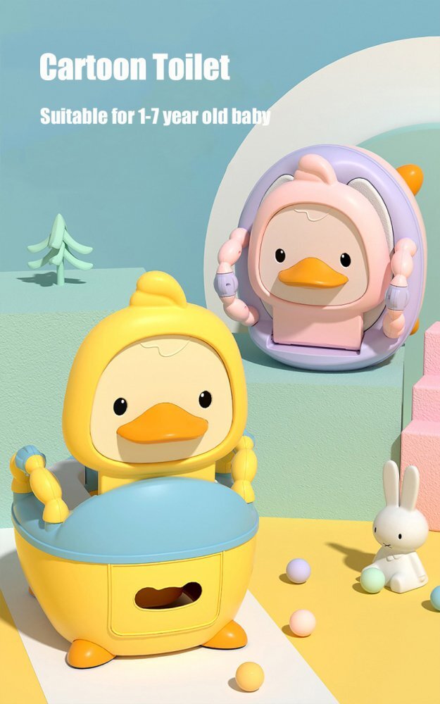 Little Mom Olita pentru copii Pink Duck prevazuta cu manere colac din PVC capac rabatabil si vas colector detasabil dimensiune 36.5 x 31 x 48 cm