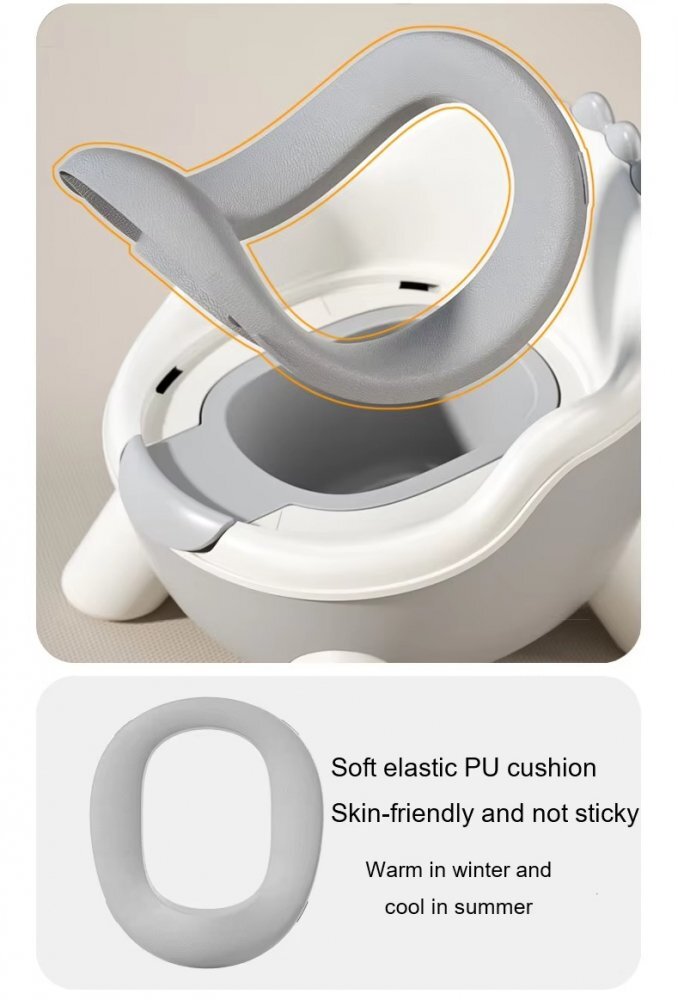 Little Mom Olita pentru copii Pipolino Grey design ergonomic 2 in 1 cu adaptor moale din spuma PU vas colector detasabil baza anti-alunecare protectie antistropire dimensiune 32 x 35.5 x 32.5 cm