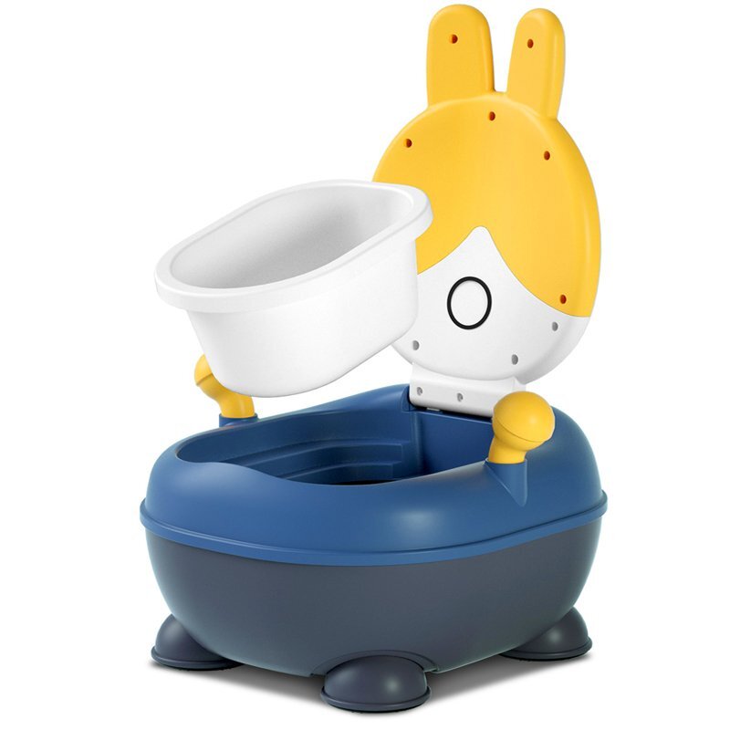 Little Mom Olita pentru copii Rabbit Yellow cu adaptor moale din PU vas colector detasabil capac rabatabil cu functie de spatar ergonomic picioruse antiaderente dimensiune 36 x 32.5 x 53 cm