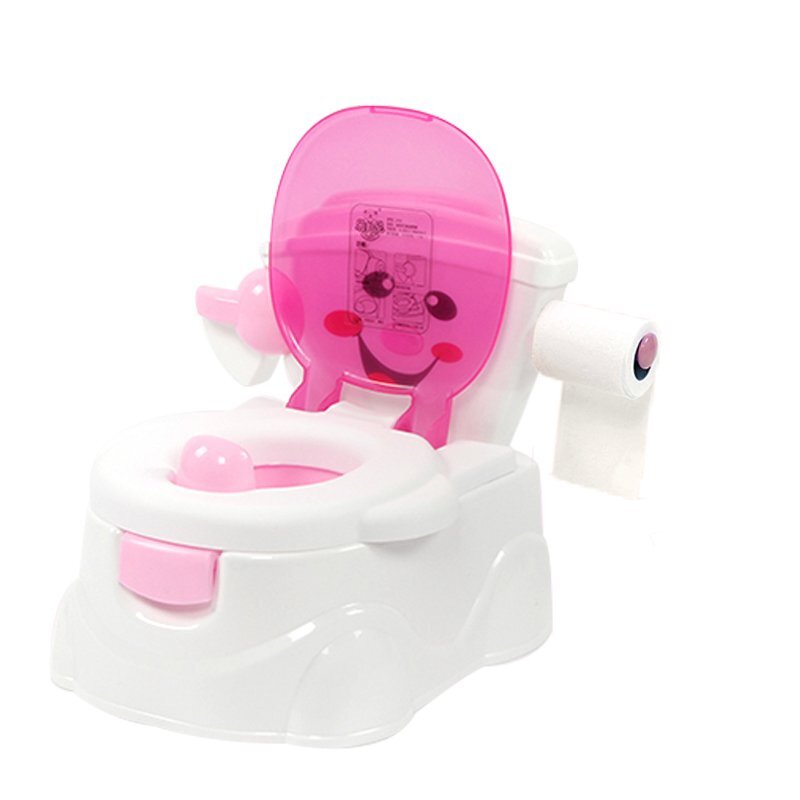 Little Mom Olita pentru copii Smiley Potty Pink educationala 3 in 1 design realist cu suport pentru hartia igienica cu vas colector detasabil si buton de tras apa dimensiune 42 x 30 x 36 cm