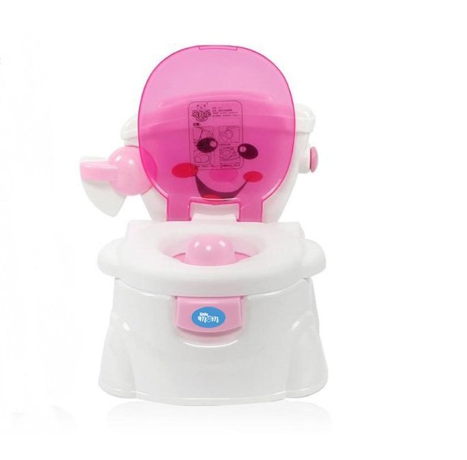 Little Mom Olita pentru copii Smiley Potty Pink educationala 3 in 1 design realist cu suport pentru hartia igienica cu vas colector detasabil si buton de tras apa dimensiune 42 x 30 x 36 cm