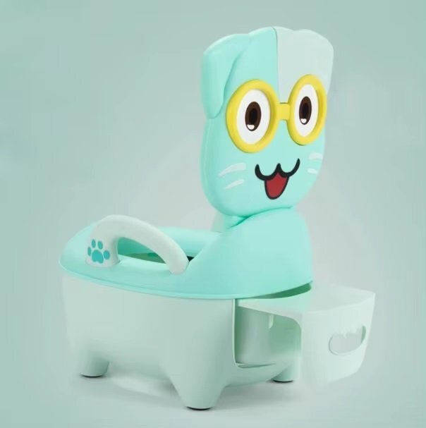 Little Mom Olita pentru copii Smiling Cat Blue cu colac din PVC cu compartiment de colectare detasabil manere de sustinere spatar ergonomic protectie antistropire margini rotunjite 50 x 38 x 31 cm
