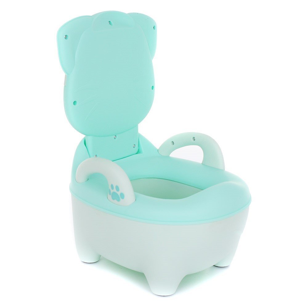 Little Mom Olita pentru copii Smiling Cat Blue cu colac din PVC cu compartiment de colectare detasabil manere de sustinere spatar ergonomic protectie antistropire margini rotunjite 50 x 38 x 31 cm