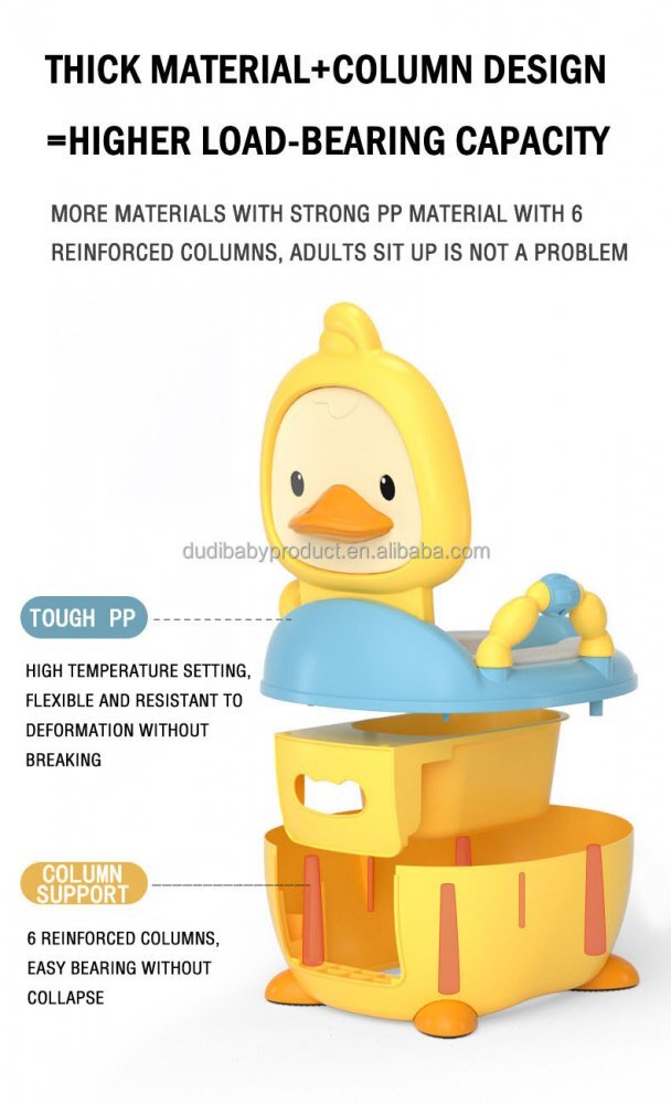 Little Mom Olita pentru copii Yellow Duck prevazuta cu manere colac din PVC capac rabatabil si vas colector detasabil dimensiune 36.5 x 31 x 48 cm