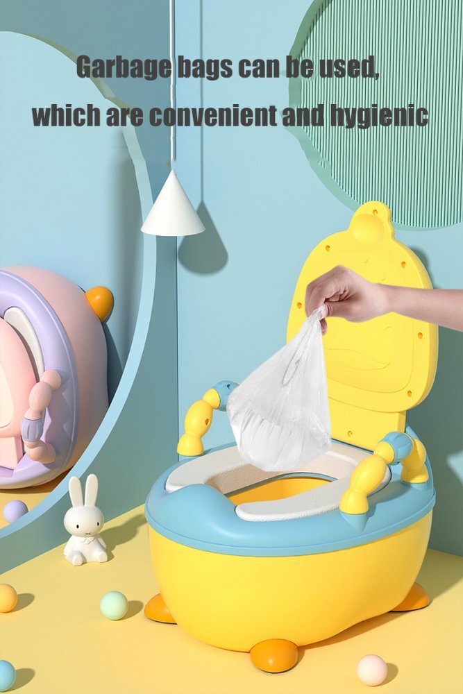 Little Mom Olita pentru copii Yellow Duck prevazuta cu manere colac din PVC capac rabatabil si vas colector detasabil dimensiune 36.5 x 31 x 48 cm