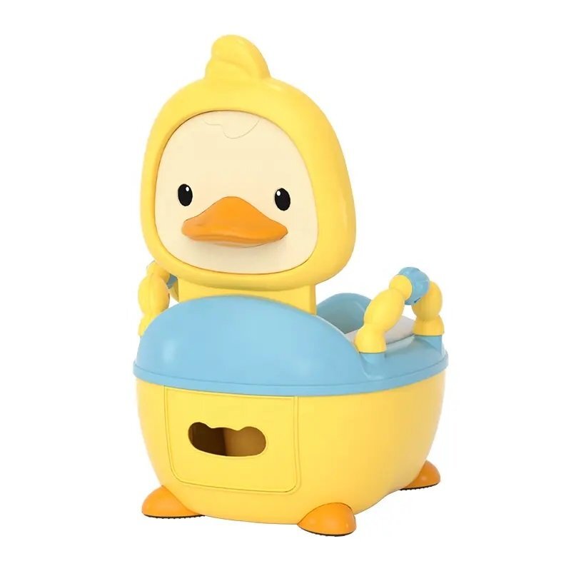 Little Mom Olita pentru copii Yellow Duck prevazuta cu manere colac din PVC capac rabatabil si vas colector detasabil dimensiune 36.5 x 31 x 48 cm