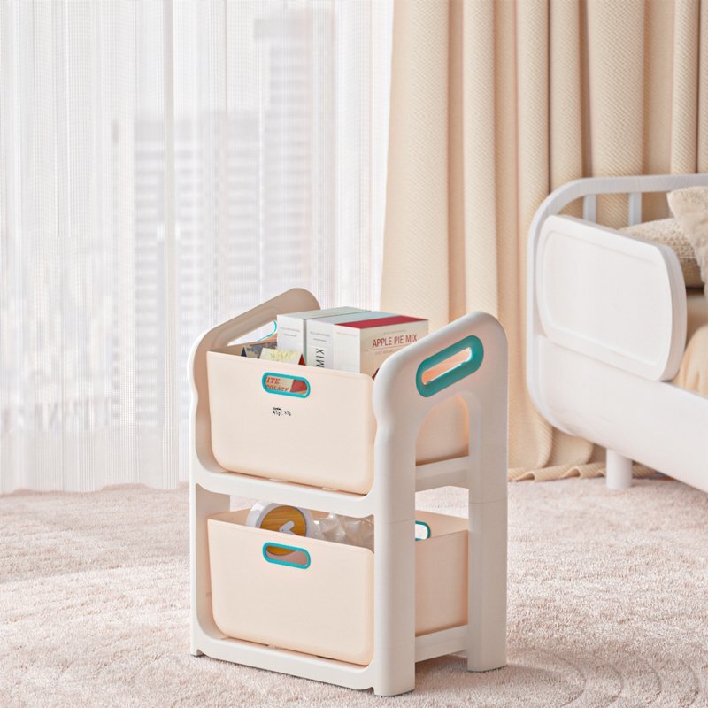 Little Mom Organizator jucarii Beige cu 2 compartimente manere ergonomice margini rotunjite dimensiuni 50.2 x 34.8 x 66 cm