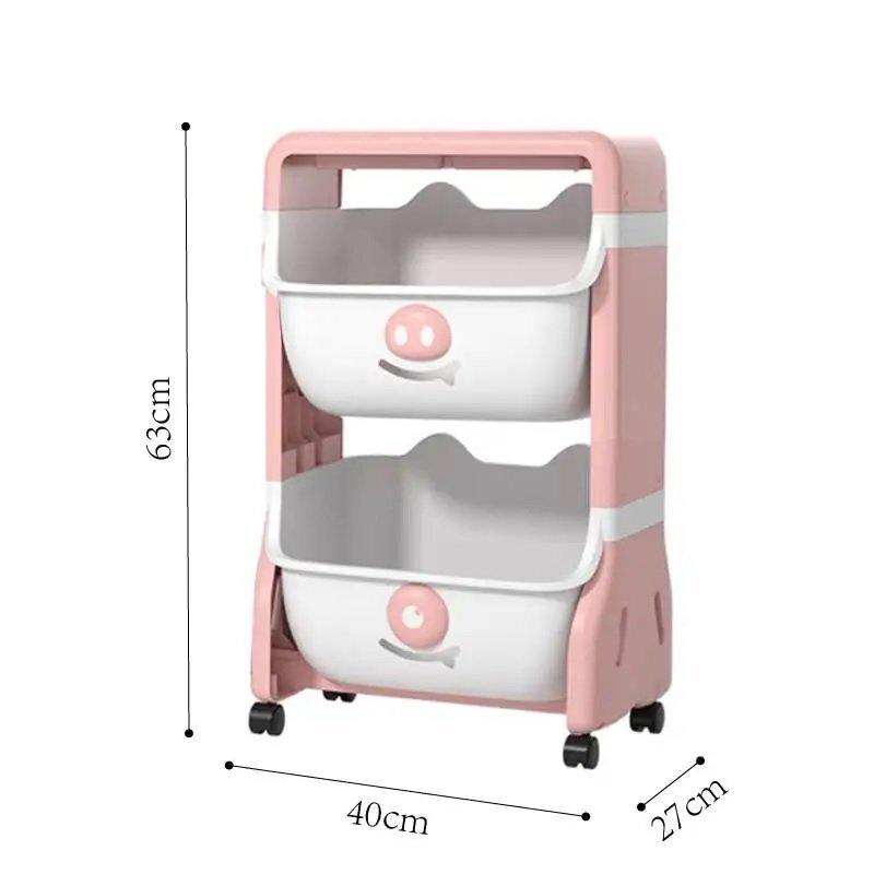 Little Mom Organizator pentru copii Piggy Blue cu 2 nivele echipat cu 2 cutii deschise prevazut cu roti dimensiuni 63x40x27 cm