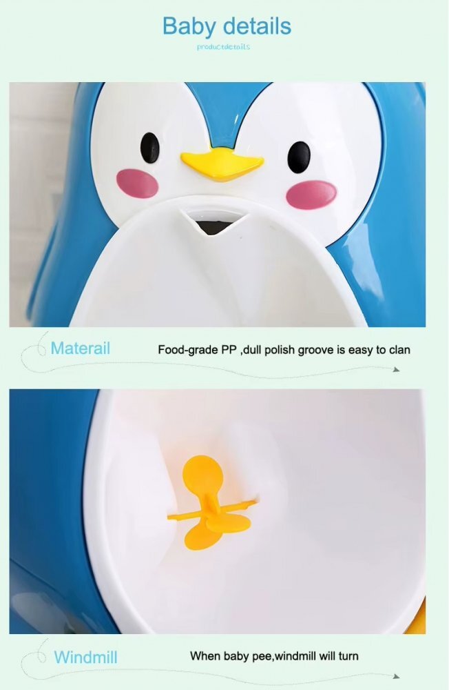Little Mom Pisoar pentru baieti Cute Penguin Green sigur si rezistent cu montare versatila prin ventuze de perete sau agatare dimensiune 26 x 37cm