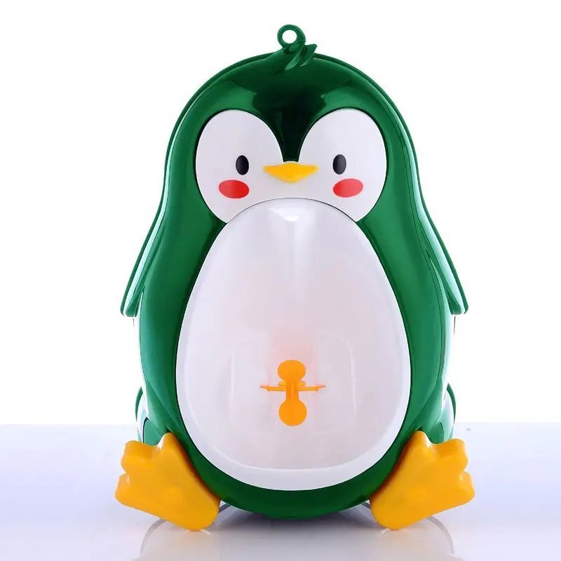 Little Mom Pisoar pentru baieti Cute Penguin Green sigur si rezistent cu montare versatila prin ventuze de perete sau agatare dimensiune 26 x 37cm