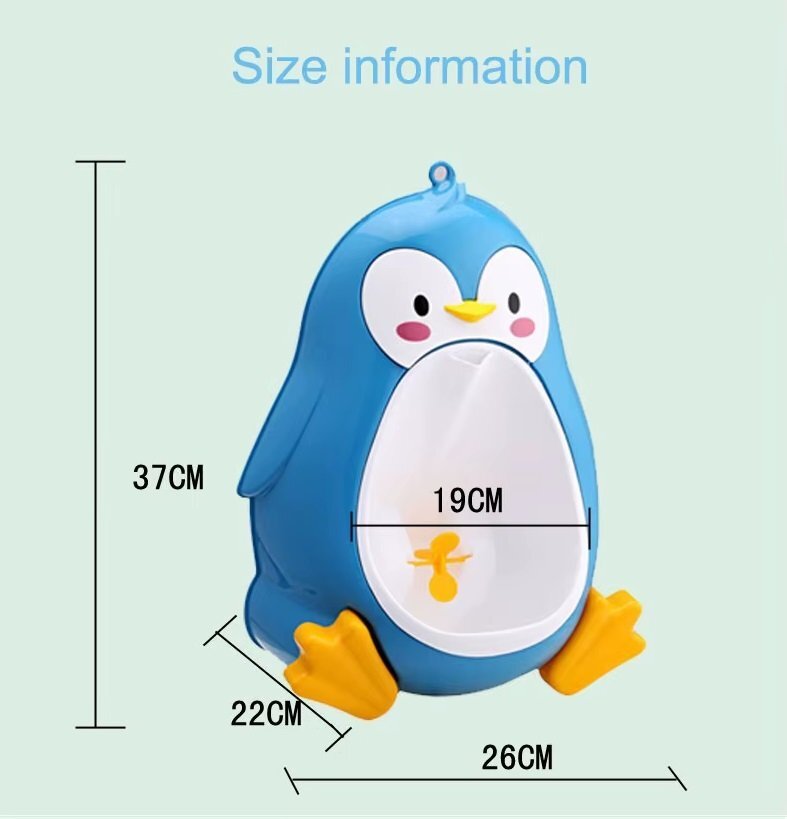 Little Mom Pisoar pentru baieti Cute Penguin Green sigur si rezistent cu montare versatila prin ventuze de perete sau agatare dimensiune 26 x 37cm