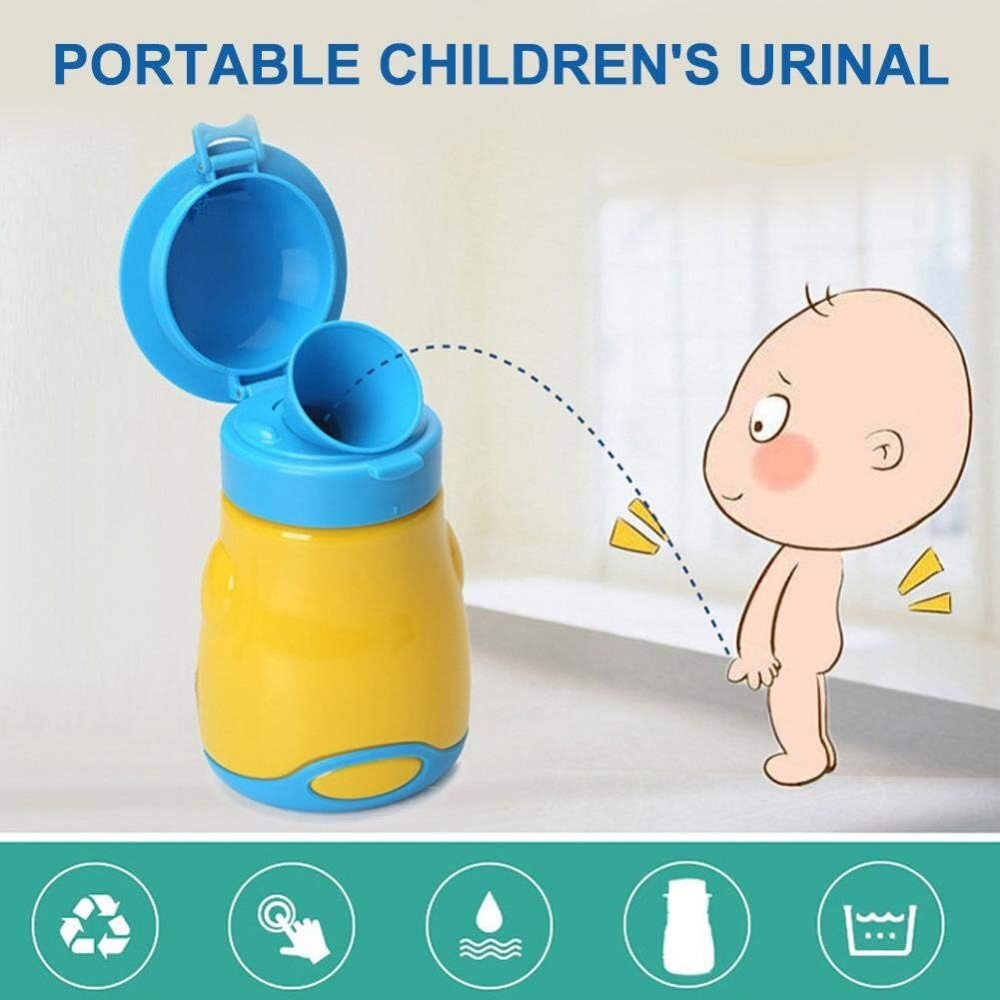 Little Mom Pisoar portabil pentru baietei Reutilizabil cu inchidere ermetica design intuitiv capacitate 600 ml dimensiune 17 x 9 cm Yellow