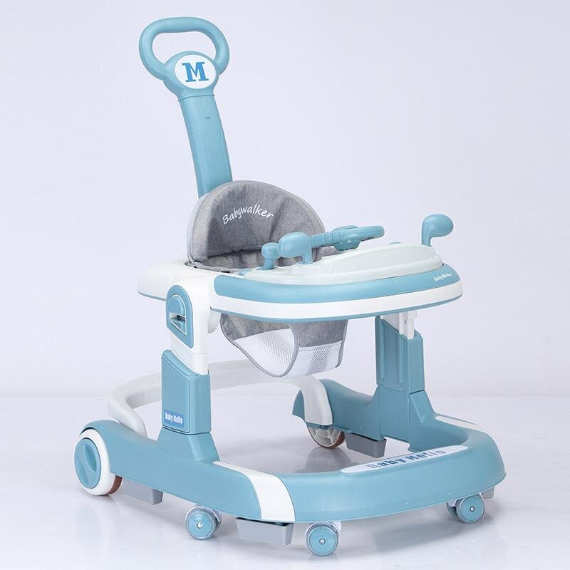 Little Mom Premergator 3 in 1 pentru copii Hello Blue pliabil cu maner parental cu panou muzical detasabil cu sezut reglabil in inaltime cu 6 roti silentioase sistem de franare dimensiune 74 x 60 x 86 cm