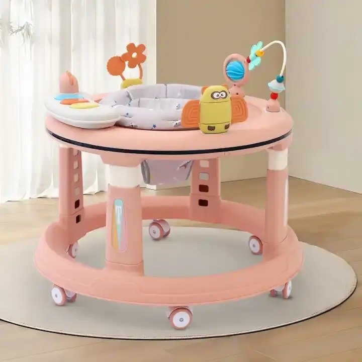 Little Mom Premergator bebelusi Activity Pink pliabil educational cu panou interactiv sezut rotativ 360 grade roti pivotante silentioase dimensiune 68 x 68 x 50 cm