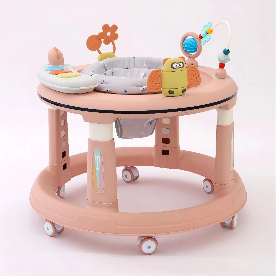 Little Mom Premergator bebelusi Activity Pink pliabil educational cu panou interactiv sezut rotativ 360 grade roti pivotante silentioase dimensiune 68 x 68 x 50 cm