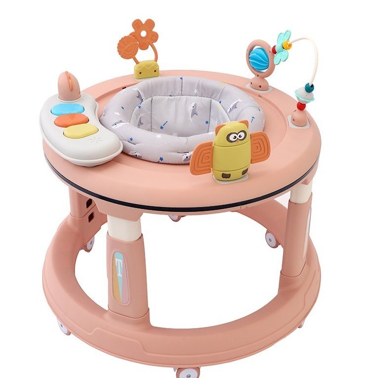 Little Mom Premergator bebelusi Activity Pink pliabil educational cu panou interactiv sezut rotativ 360 grade roti pivotante silentioase dimensiune 68 x 68 x 50 cm