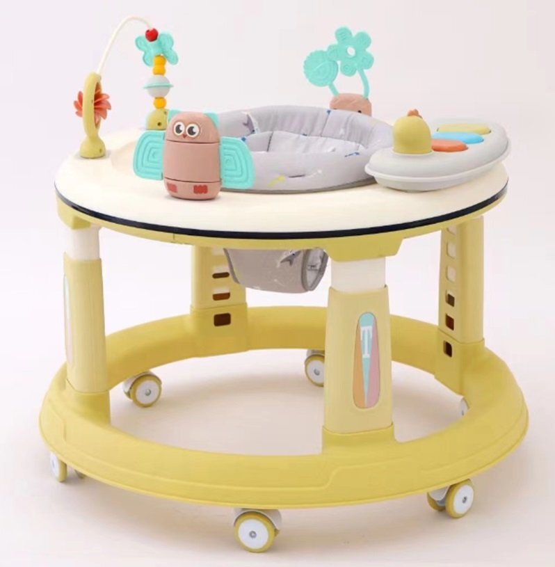 Little Mom Premergator bebelusi Activity Yellow pliabil educational cu panou interactiv sezut rotativ 360 grade roti pivotante silentioase dimensiune 68 x 68 x 50 cm