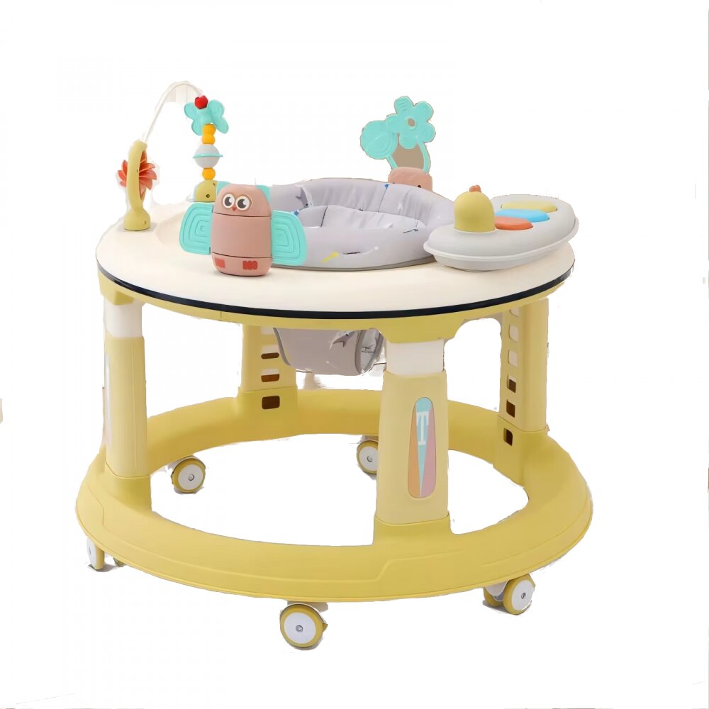 Little Mom Premergator bebelusi Activity Yellow pliabil educational cu panou interactiv sezut rotativ 360 grade roti pivotante silentioase dimensiune 68 x 68 x 50 cm