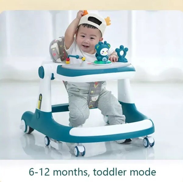 Little Mom Premergator bebelusi Cosmos Green 2 in 1 cu functie de antepremergator cu 6 roti silentioase sistem de franare sezut reglabil pliere usoara si compacta spatar ergonomic panou interactiv detasabil