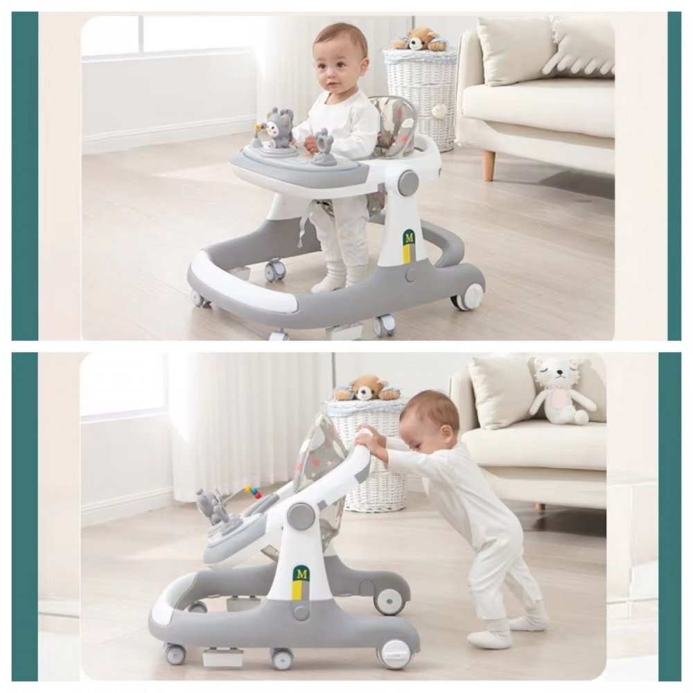 Little Mom Premergator bebelusi Cosmos Grey 2 in 1 cu functie de antepremergator cu 6 roti silentioase sistem de franare sezut reglabil pliere usoara si compacta spatar ergonomic panou interactiv detasabil