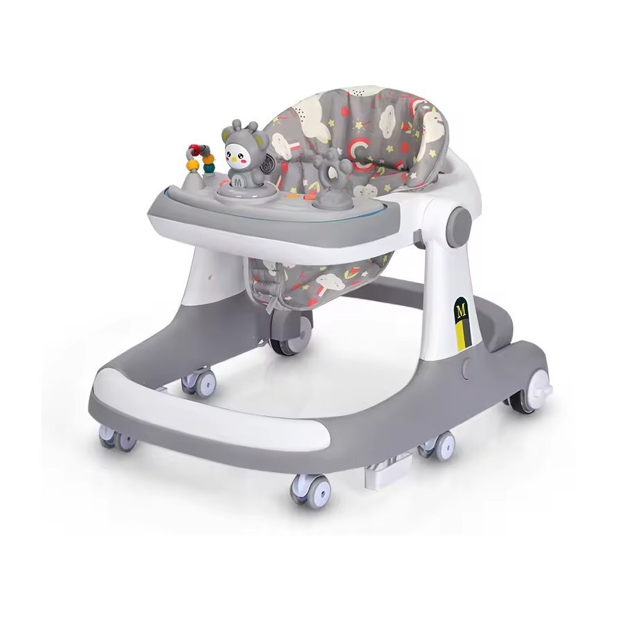 Little Mom Premergator bebelusi Cosmos Grey 2 in 1 cu functie de antepremergator cu 6 roti silentioase sistem de franare sezut reglabil pliere usoara si compacta spatar ergonomic panou interactiv detasabil
