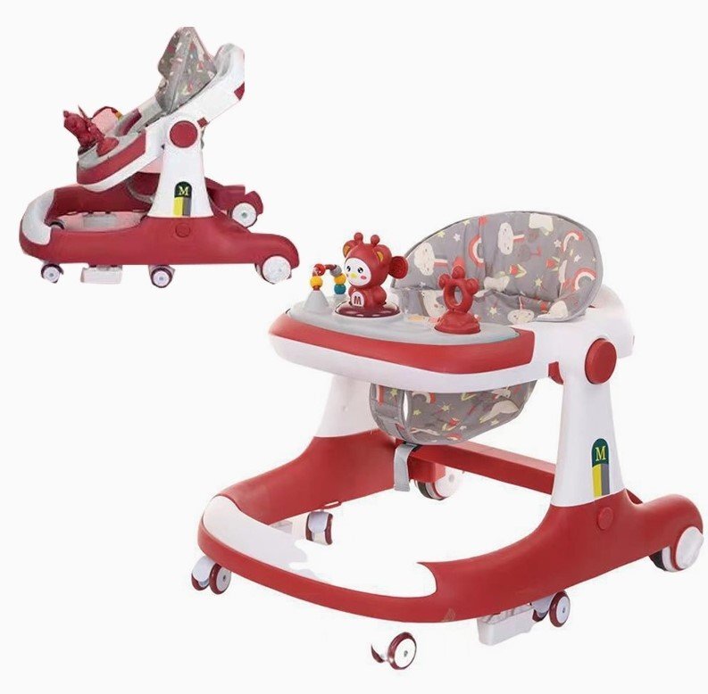 Little Mom Premergator bebelusi Cosmos Red 2 in 1 cu functie de antepremergator cu 6 roti silentioase sistem de franare sezut reglabil pliere usoara si compacta spatar ergonomic panou interactiv detasabil