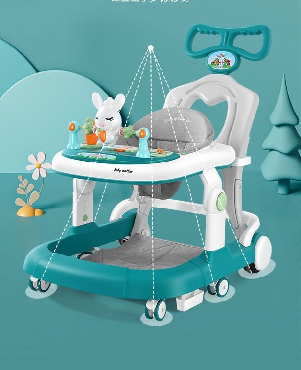 Little Mom Premergator copii Grey Rabbit pliabil cu maner de sustinere parental cu perna de sezut ajustabila panou interactiv detasabil roti silentioase cu rotire 360 grade si sistem de franare structura piramidala