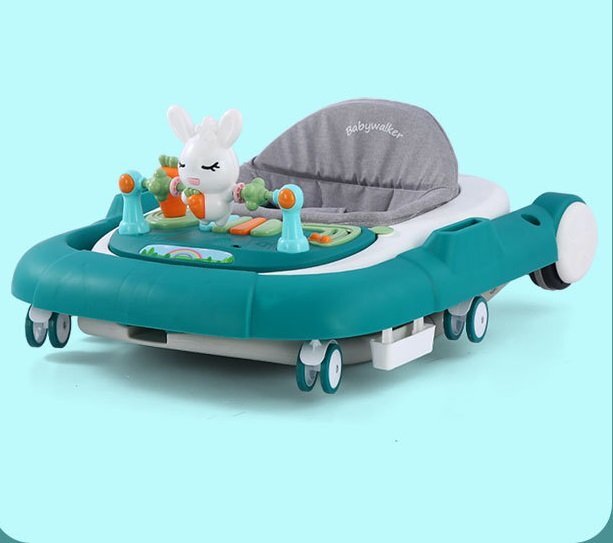 Little Mom Premergator copii Grey Rabbit pliabil cu maner de sustinere parental cu perna de sezut ajustabila panou interactiv detasabil roti silentioase cu rotire 360 grade si sistem de franare structura piramidala