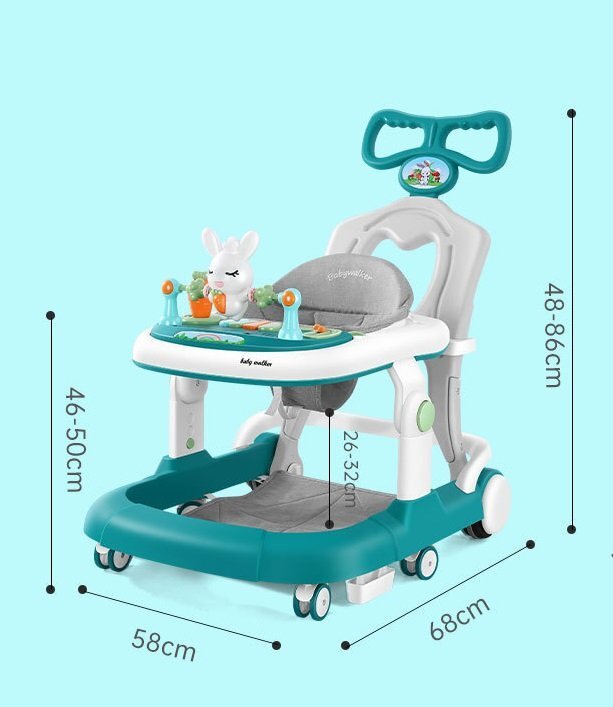Little Mom Premergator copii Grey Rabbit pliabil cu maner de sustinere parental cu perna de sezut ajustabila panou interactiv detasabil roti silentioase cu rotire 360 grade si sistem de franare structura piramidala