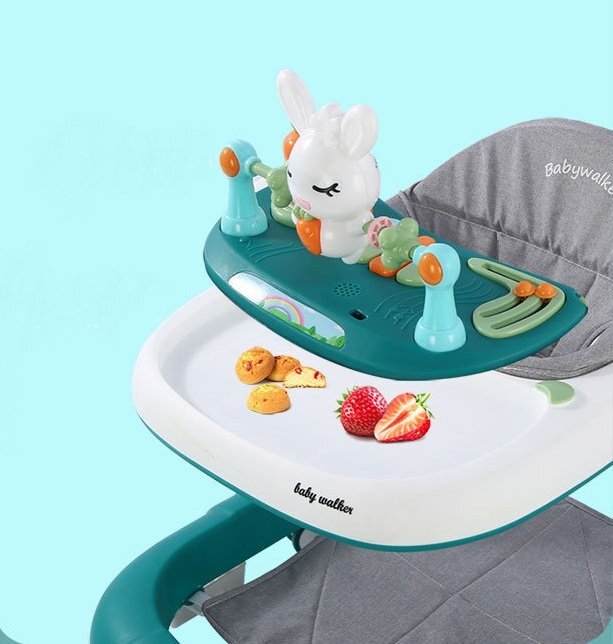 Little Mom Premergator copii Grey Rabbit pliabil cu maner de sustinere parental cu perna de sezut ajustabila panou interactiv detasabil roti silentioase cu rotire 360 grade si sistem de franare structura piramidala