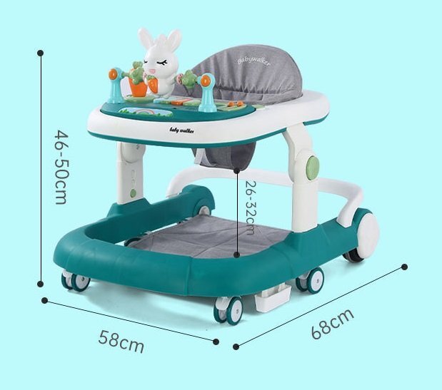 Little Mom Premergator copii Pink Rabbit pliabil cu maner de sustinere parental cu perna de sezut ajustabila panou interactiv detasabil roti silentioase cu rotire 360 grade si sistem de franare structura piramidala