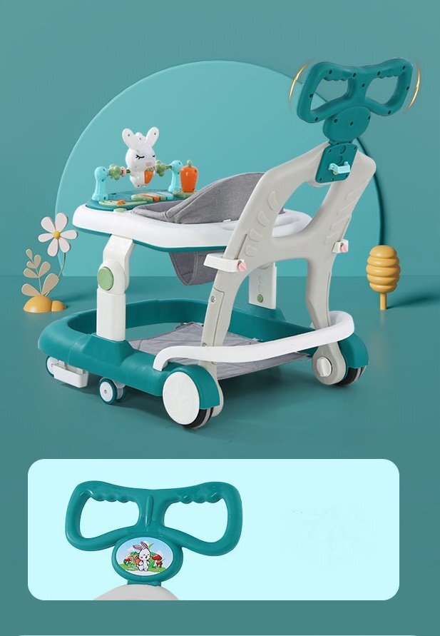 Little Mom Premergator copii Pink Rabbit pliabil cu maner de sustinere parental cu perna de sezut ajustabila panou interactiv detasabil roti silentioase cu rotire 360 grade si sistem de franare structura piramidala