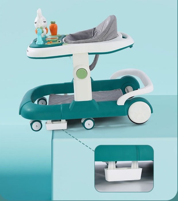 Little Mom Premergator copii Pink Rabbit pliabil cu maner de sustinere parental cu perna de sezut ajustabila panou interactiv detasabil roti silentioase cu rotire 360 grade si sistem de franare structura piramidala