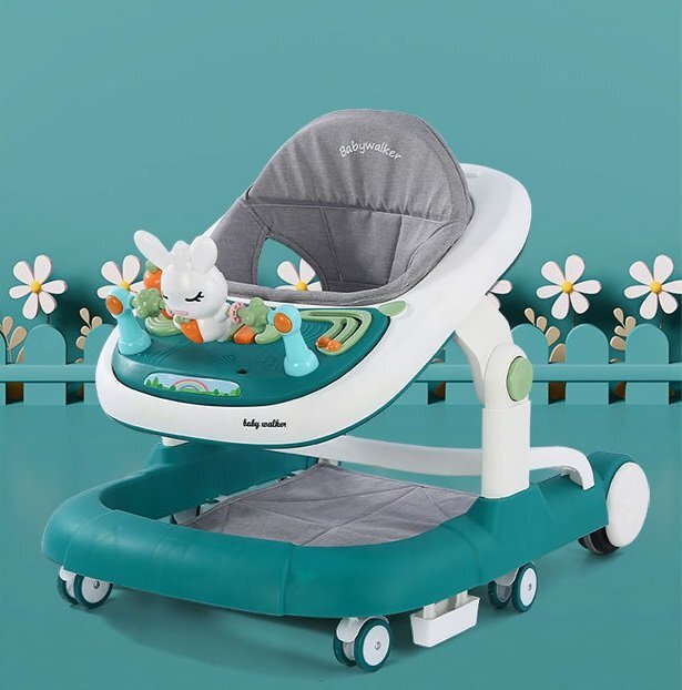 Little Mom Premergator copii Pink Rabbit pliabil cu maner de sustinere parental cu perna de sezut ajustabila panou interactiv detasabil roti silentioase cu rotire 360 grade si sistem de franare structura piramidala