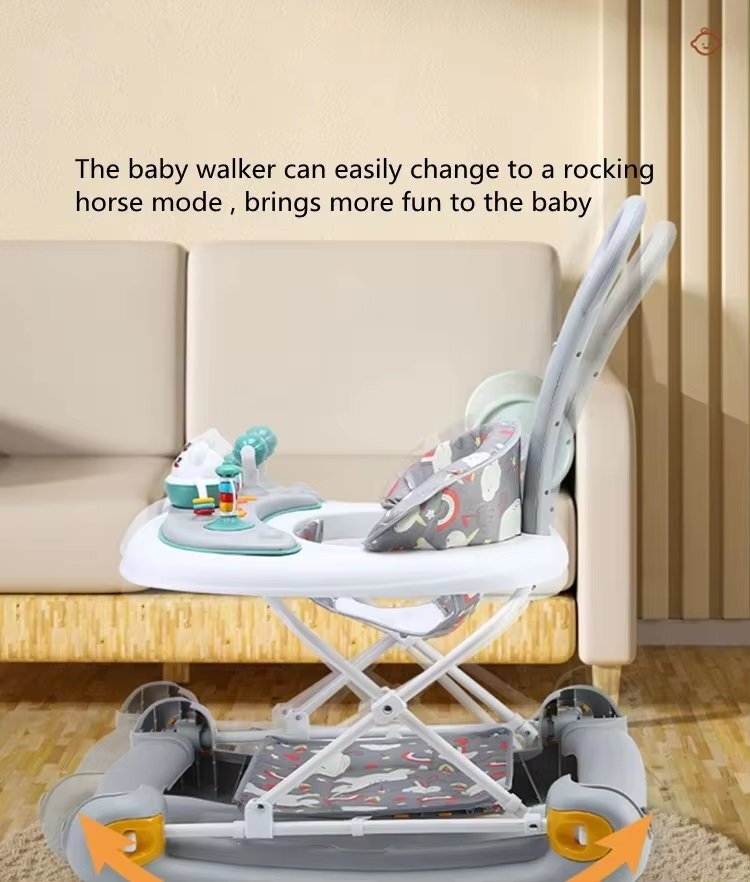 Little Mom Premergator pentru bebelusi multifunctional cu maner parental sistem de balansare Muzica roti silentioase cu perna de sezut si copertina detasabila dimensiune 54 x 17 x 86 cm Grey