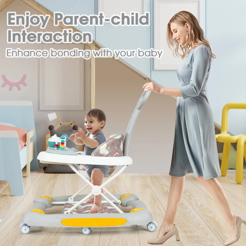 Little Mom Premergator pentru bebelusi multifunctional cu maner parental sistem de balansare Muzica roti silentioase cu perna de sezut si copertina detasabila dimensiune 54 x 17 x 86 cm Grey